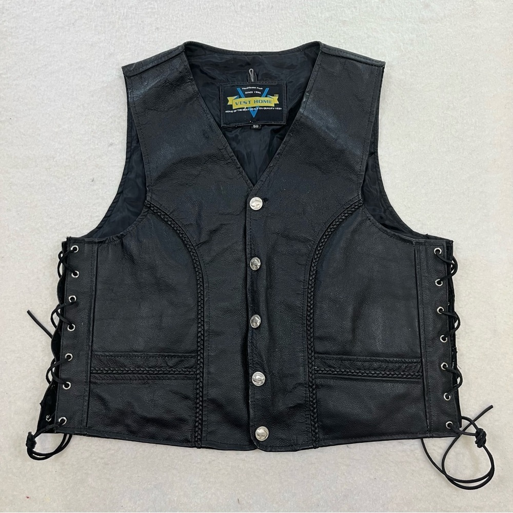 Vest Home Men’s Black Genuine Leather Vest Size 50